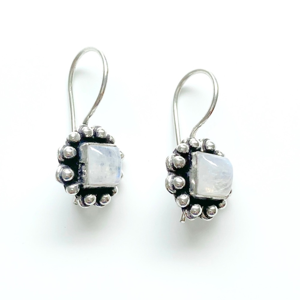 Anthropologie Drop Earrings Rainbow Moonstone Sterling Silver New
